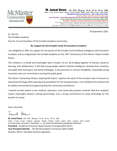 Signed letter of support from M. Jamal Deen